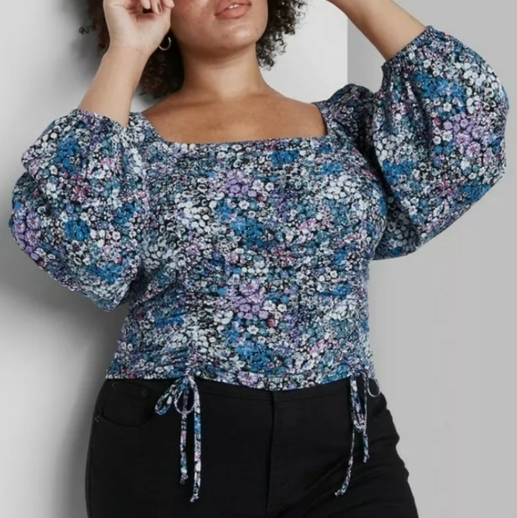 Wild Fable Floral Lightweight Top Sz 4X - Teal 331131446 - Picture 1 of 13